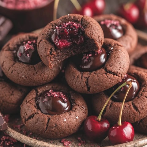 A plate of chocolate cherry cookies.