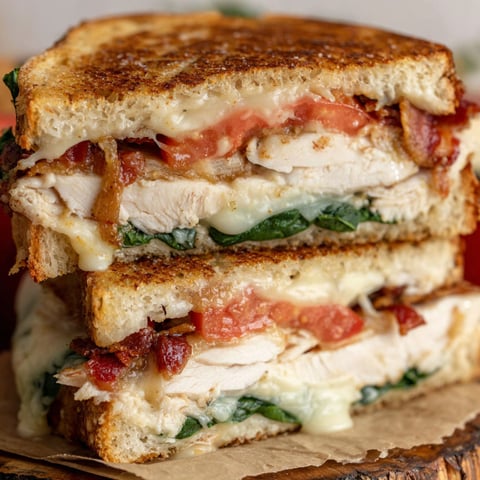 A sandwich with turkey, bacon, and spinach.