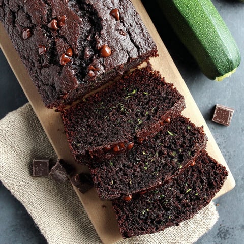 A slice of chocolate zucchini bread.
