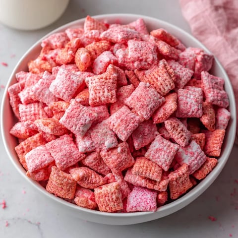 A bowl of pink puppy chow.