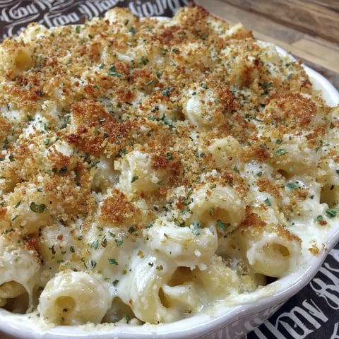 A delicious white mac and cheese fresh from the oven.