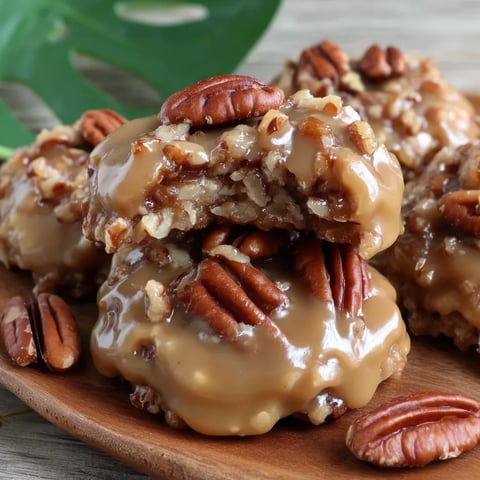 A plate of pecan cookies with a green leaf on top.