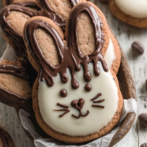 A chocolate bunny cookie with a white frosting.