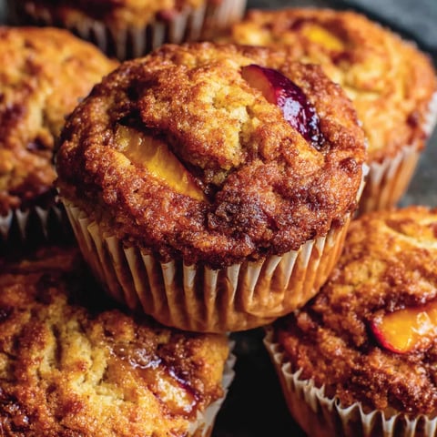 Jumbo Caramel Peach Cobbler Muffins.