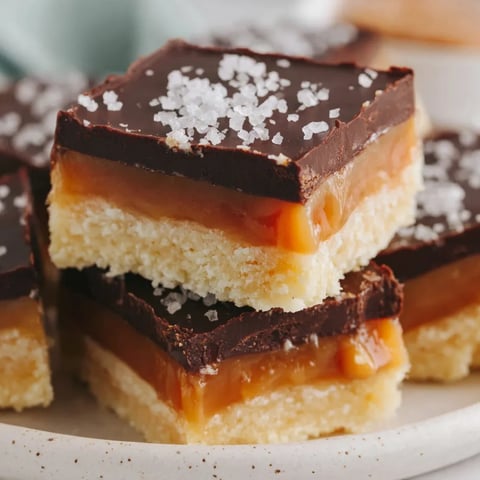 Millionaire shortbread bars with chocolate and caramel toppings.