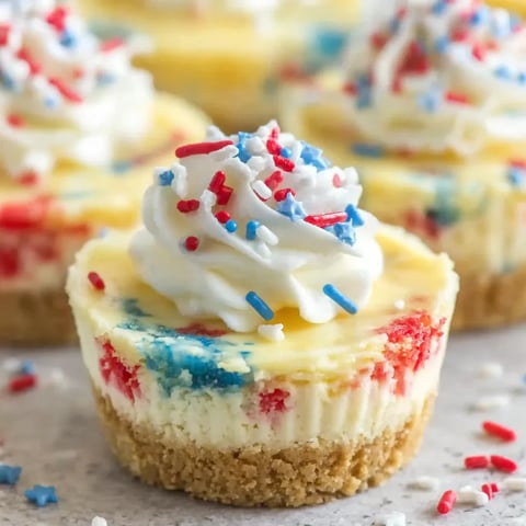 A close up of a patriotic mini cheesecake.