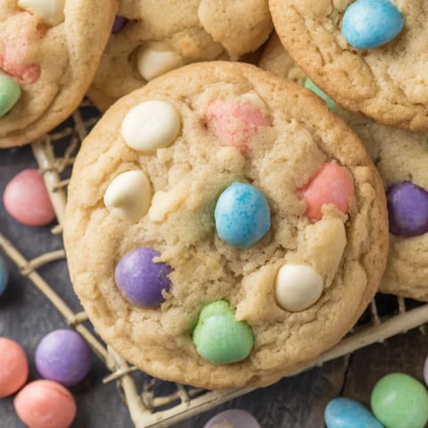 A basket of Easter M&M cookies.