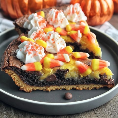A slice of a candy corn cookie cake.