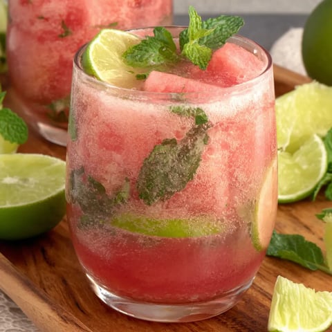 A glass of watermelon lime mint mocktails.