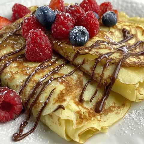 A crepe with chocolate sauce and berries.