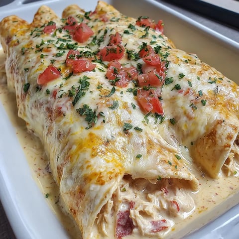 A plate of queso chicken enchiladas.
