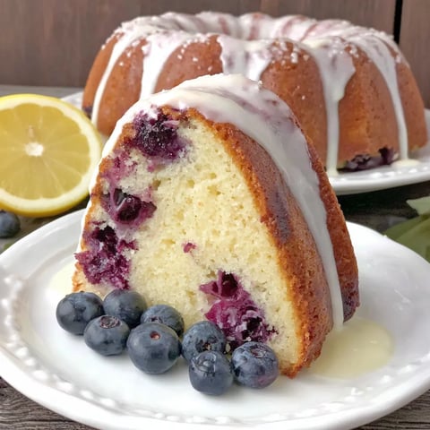 A slice of lemon blueberry sour cream pound cake.