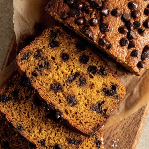 Slices of pumpkin chocolate chip bread.