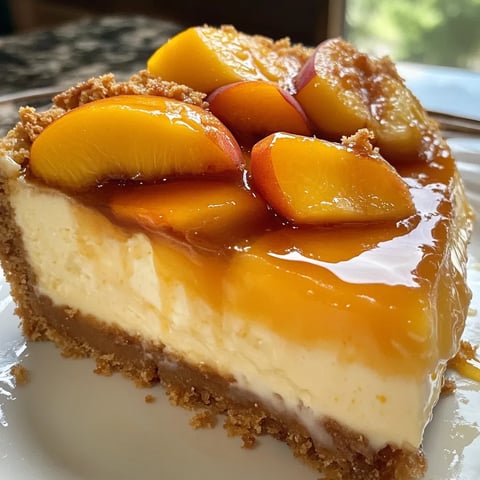 A slice of peach cobbler cheesecake.