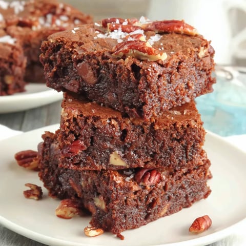 Brownies with nuts on a plate.