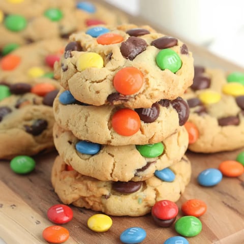 A stack of air fryer monster cookies.