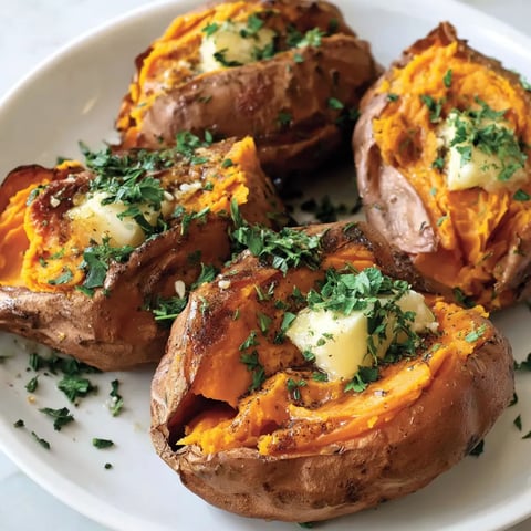 Sweet potatoes with butter and herbs.