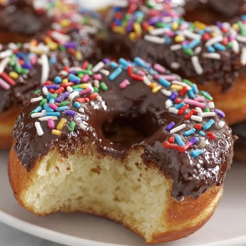 A chocolate glazed donut with sprinkles.