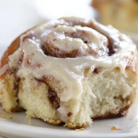 A slice of banana sourdough cinnamon rolls.