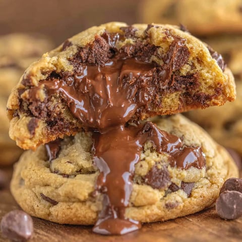 A chocolate chip cookie with chocolate drizzled on top.