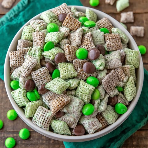 A bowl of Mint Chocolate Muddy Buddy.
