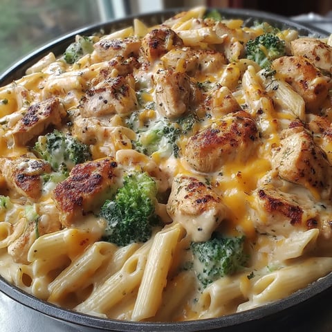 A pan of Cajun chicken and broccoli Alfredo.