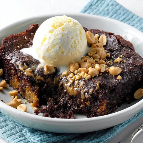 A slice of chocolate-peanut butter dump cake.