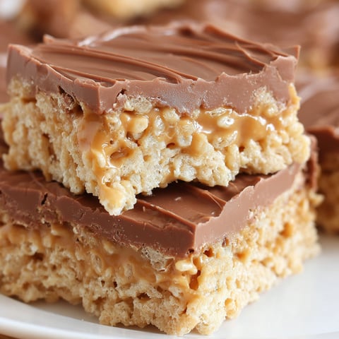 A plate of scotcheroos with chocolate and peanut butter toppings.