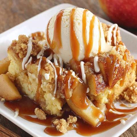 A dessert made with bread and apples.