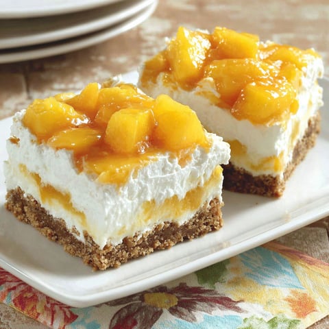 A plate with two pieces of peach cheesecake cookie bars.