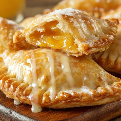 Peach hand pies on a wooden board.
