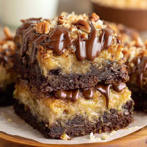 A close up of a German chocolate brownie.