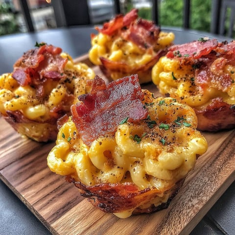 Bacon wrapped mac and cheese bites.