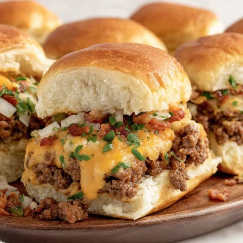 A plate of cowboy sliders with cheese and onions.