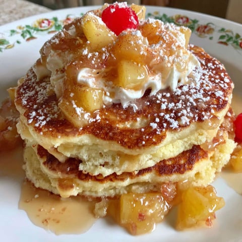 Pineapple upside down pancakes on a plate.