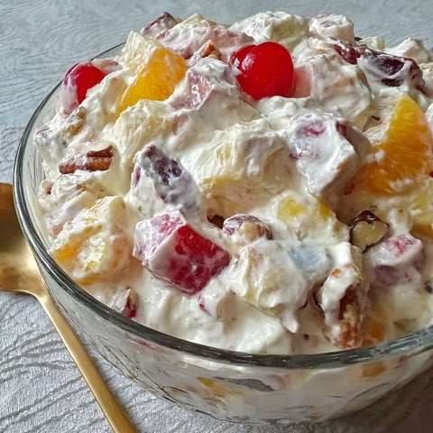A bowl of Ambrosia Salad.