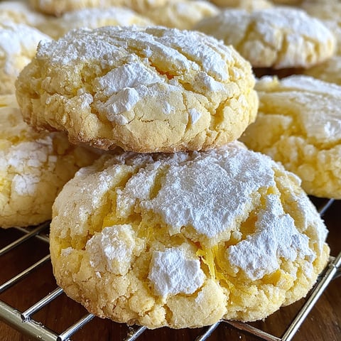 Lemon cake mix cookies on a wire rack.