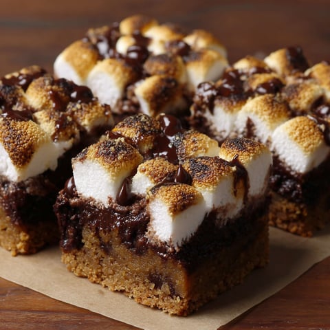 A close up of a delicious smores gingerbread cookie bar.