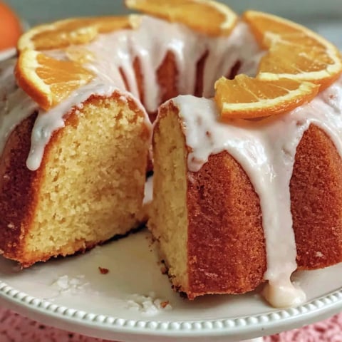 A slice of orange pound cake with orange slices on top.