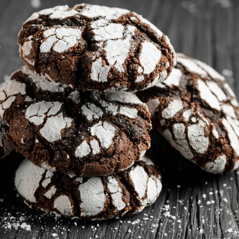 Chocolate crinkle cookies on a table.