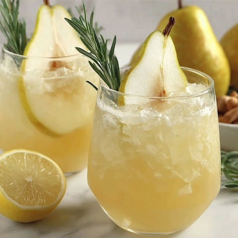 Two glasses of a ginger pear mocktail.