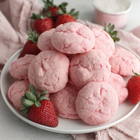 A plate of light and fluffy strawberry cookies.