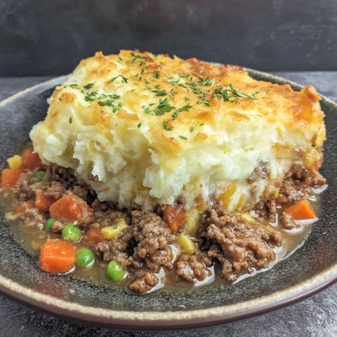 A close up of a delicious shepherd's pie.